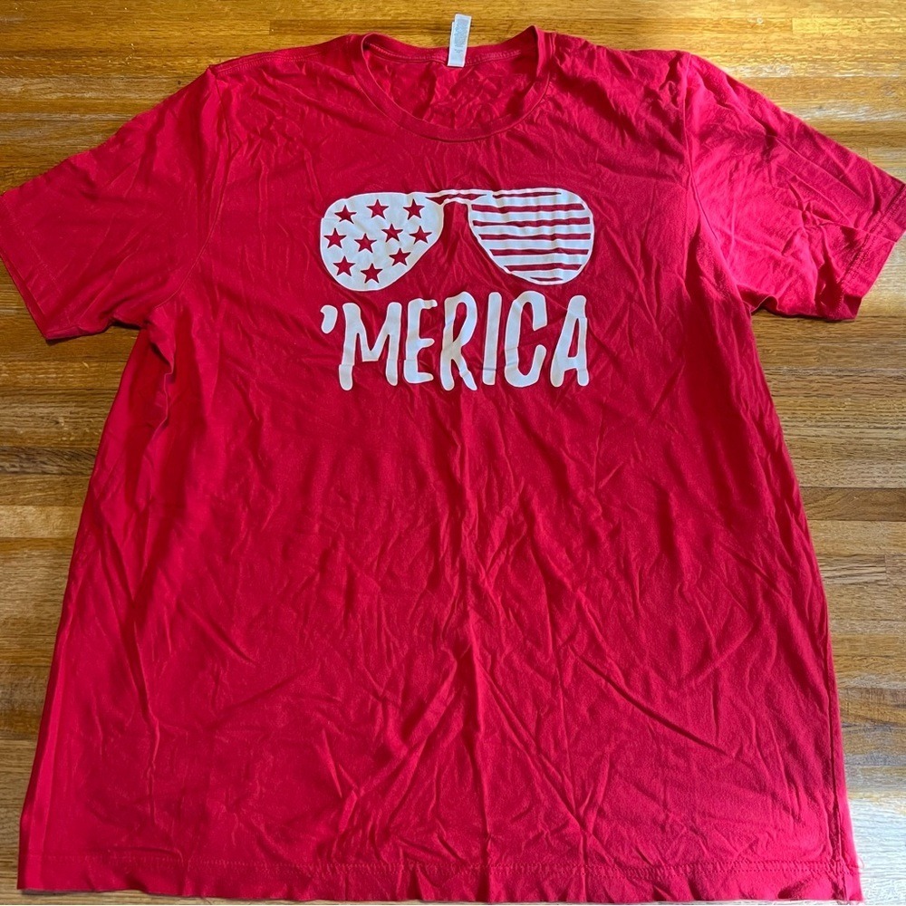 Bella Canvas Women 3XL Red White 'Merica Star Stripe Sunglass Short Sleeve